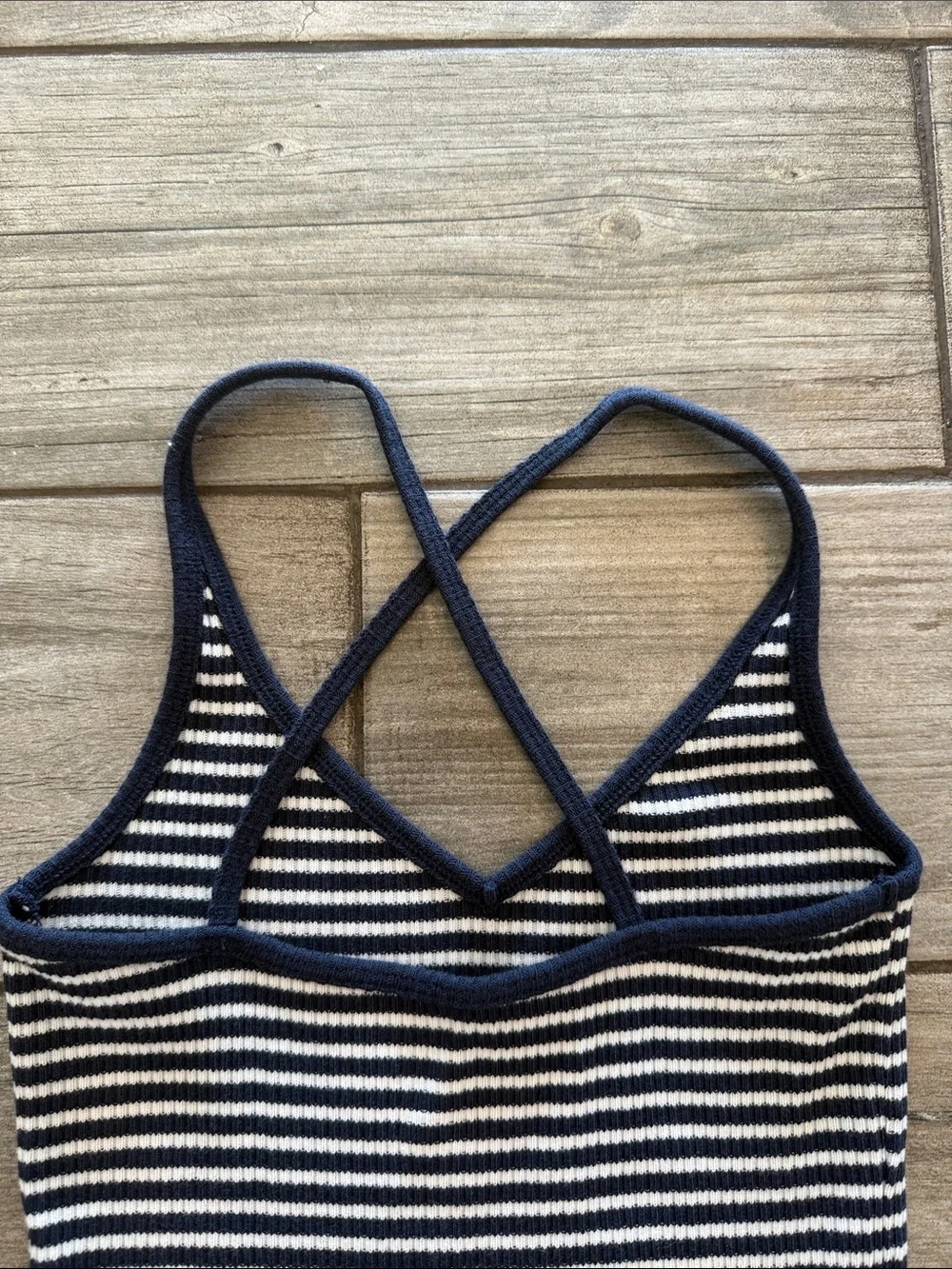 NWOT American Eagle Outfitters Navy & White Striped Ribbed Cross-Back Tank